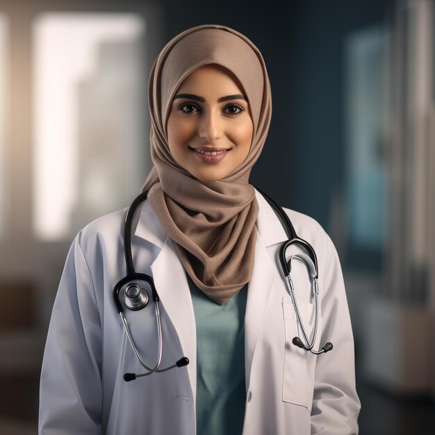 portrait-beautiful-female-muslim-doctor-standing-wearing-hijab_1025753-92587